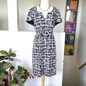Jones NY Black And White  Abstract Print Midi Dress Size 14
